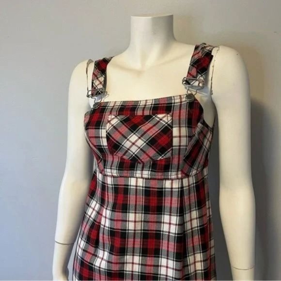Vintage Milkmaid Plaid Designed in Australia Mini dress Burgundy black size 8 - Picture 2 of 7